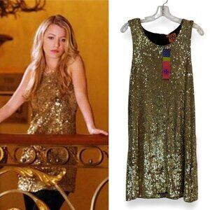 Tory Burch Cocktail Dress ASO Serena Van Der Woodsen Golden Sequined Medium